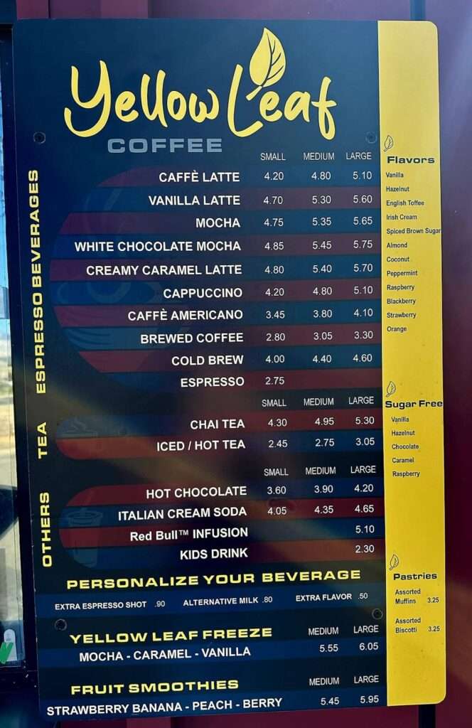Yellow Leaf Coffee menu 4